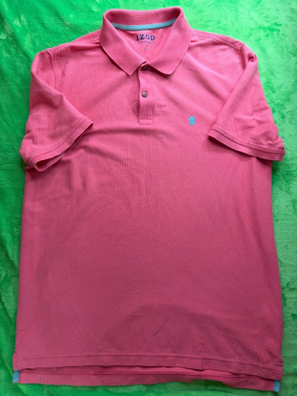 IZOD Advantage Polo Shirt Mens Sz L Coral Pique Cotton